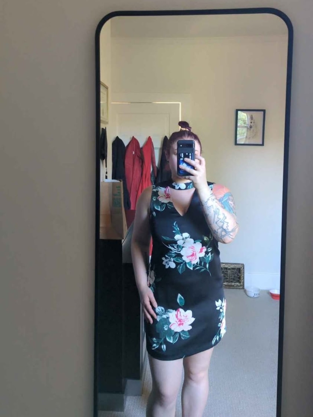 Floral V-Neck Choker Slip Dress